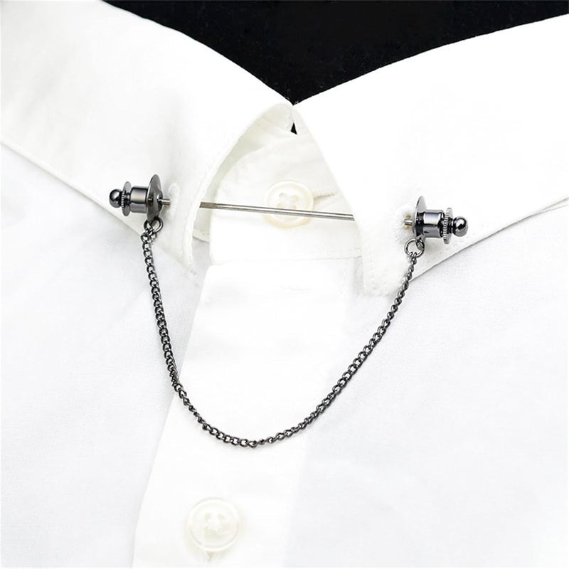 WCRAZYE Chain Lapel Pin Collar Bar Tassel Brooch Classic Ball Head Brass Shirt Collar Bar Tie Pins for Men Wedding Business - Image 3